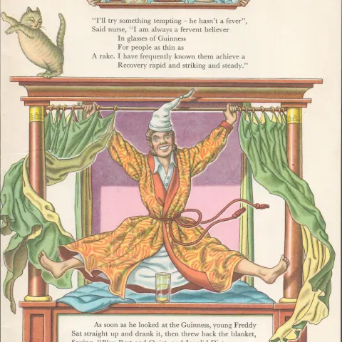 Double Sided Guinness Print 1956 "The Bachelor & The Bed Chamber"A Genuine Double Sided Lithographed