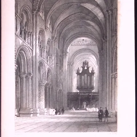 Durham Cathedral View From the Nave 1835 Antique Steel Engraving-13a-TR.