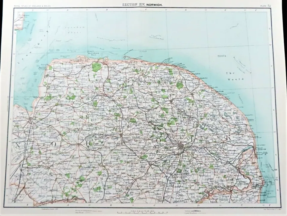 Victorian 1897 Map Great Yarmouth Lowestoft Kings Lynn Norwich Etc.