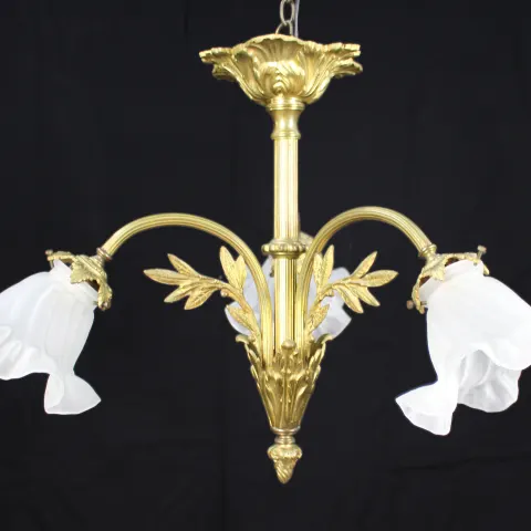 Antique French Gilt Metal 3 Light Chandelier