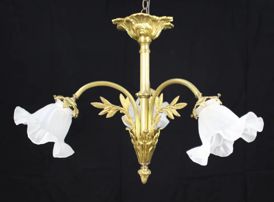 Antique French Gilt Metal 3 Light Chandelier