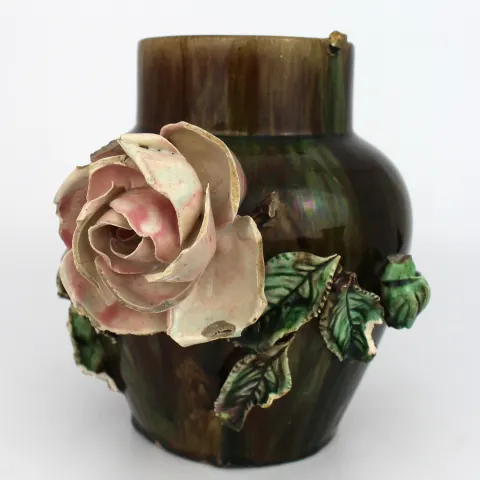 Pair of Decorative Victorian Floral Pottery Vases