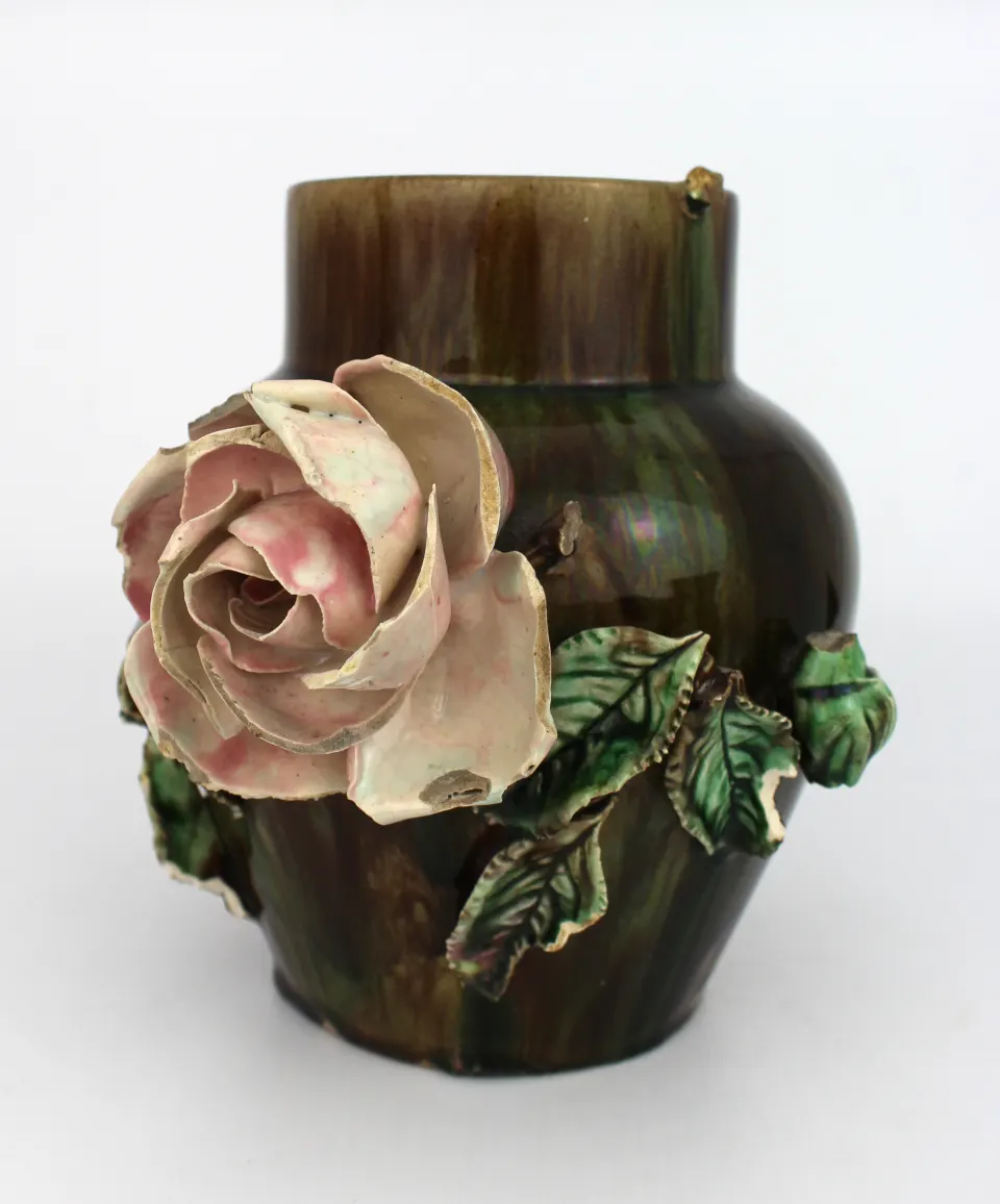 Pair of Decorative Victorian Floral Pottery Vases
