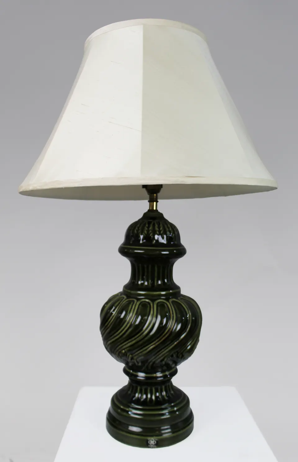 Large Royal Doulton Green Glazed Table Lamp with Shade