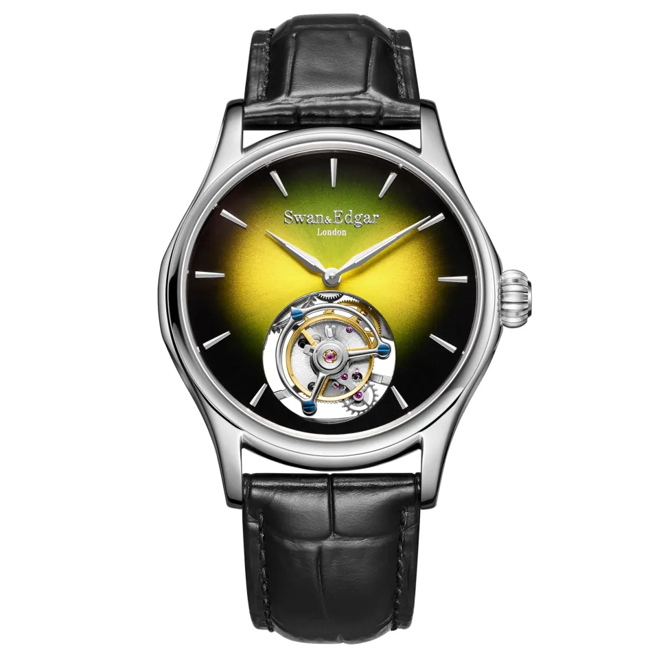Swan & Edgar Hand Assembled Tourbillon Yellow Watch - Free Delivery & 5 Year Warranty