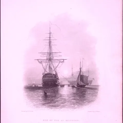 Man at War Ship Spithead WH Bartlett 183 Years-Old Antique Steel Engraving-42