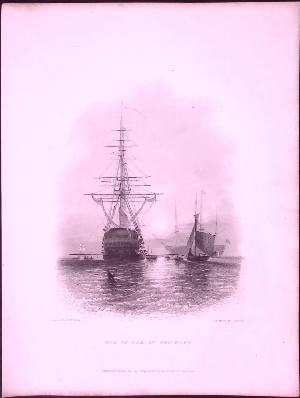 Man at War Ship Spithead WH Bartlett 183 Years-Old Antique Steel Engraving-42