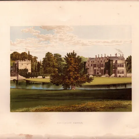 Broughton Castle Banbury Oxford Gilt-Edge Coloured Antique Book Plate.