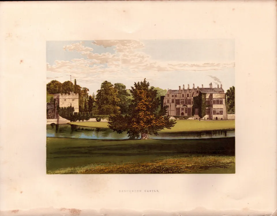 Broughton Castle Banbury Oxford Gilt-Edge Coloured Antique Book Plate.