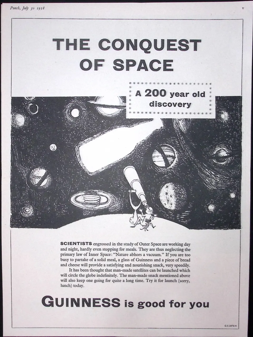 Guinness 67 Years-Old Advert 1958 Conquest of Space Print: G.E.2878-H