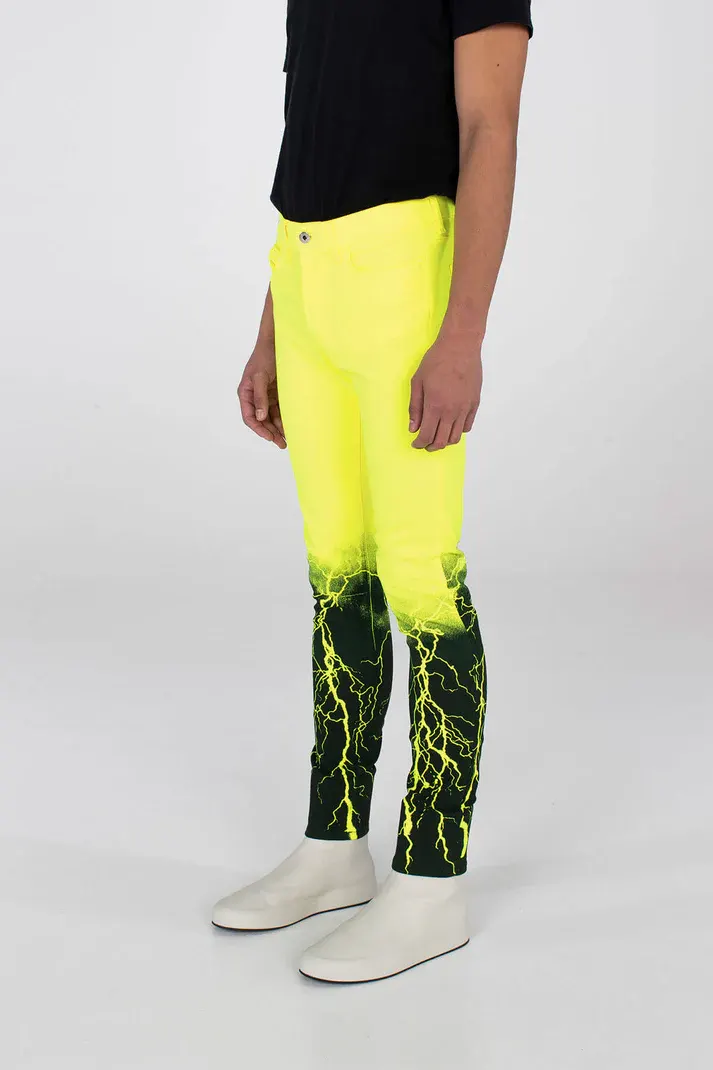 MJB Marc Jaques Burton Yellow and Black Lightning Crixus Jeans, Online Price £435, Size 32