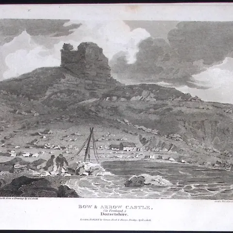 Bow & Arrow Castle Portland Dorset Antique 223 Years-Old Georgian Steel-Engraving-184