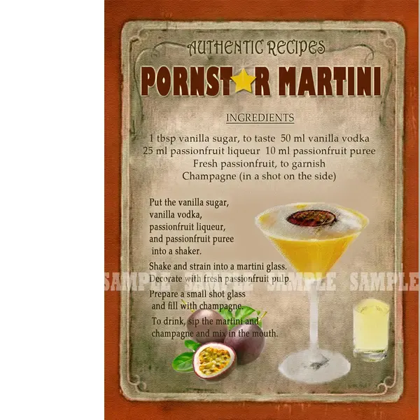 Pornstar Martini  Classic Cocktail Recipe Metal Wall Art