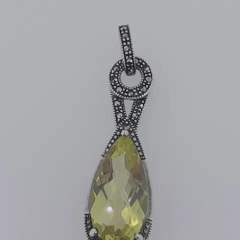 925 Pendant Set With Pear Cut Citrine and Marcasite Stones