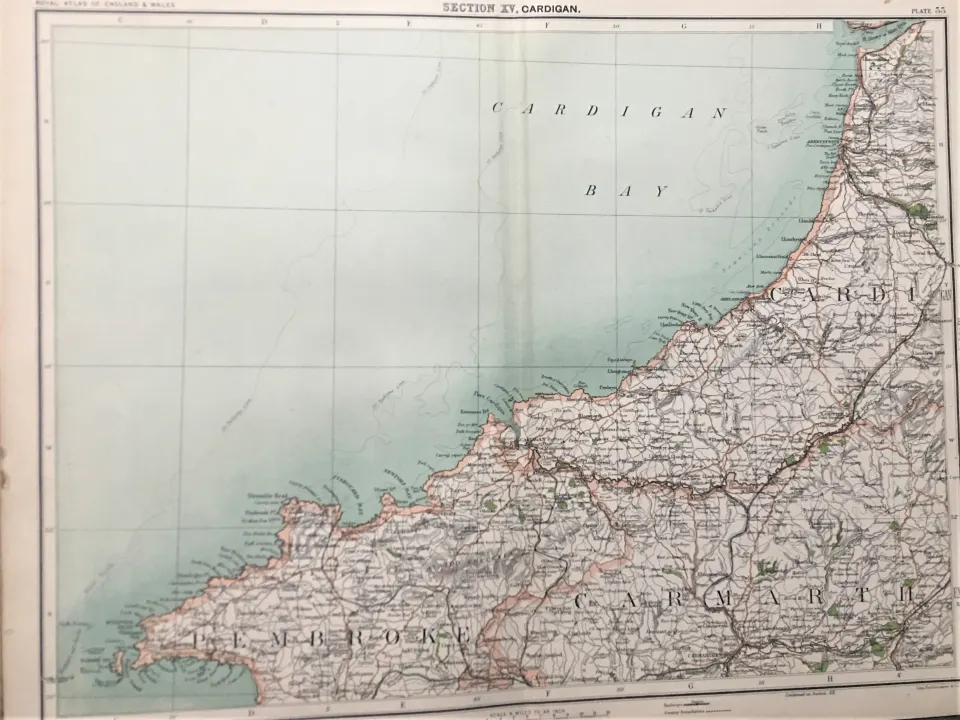Victorian Antique 1897 Map Wales Aberystwyth Llandudno Cardigan Newport.