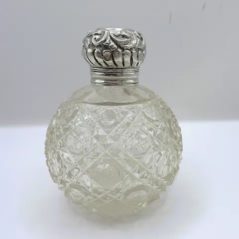 Antique Victorian Sterling Silver Cut Glass Perfume Bottle c. 1893