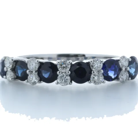 9ct White Gold Claw Set Semi Eternity Diamond And Sapphire Ring (S1.31) 0.31 Carats