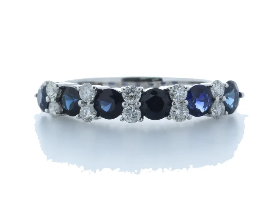 9ct White Gold Claw Set Semi Eternity Diamond And Sapphire Ring (S1.31) 0.31 Carats