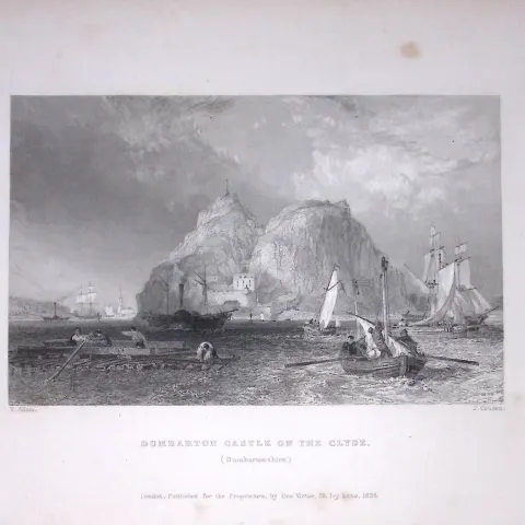 Dunbarton Castle On the Clyde Scotland 188 Years-Old Antique Steel Engraving-51