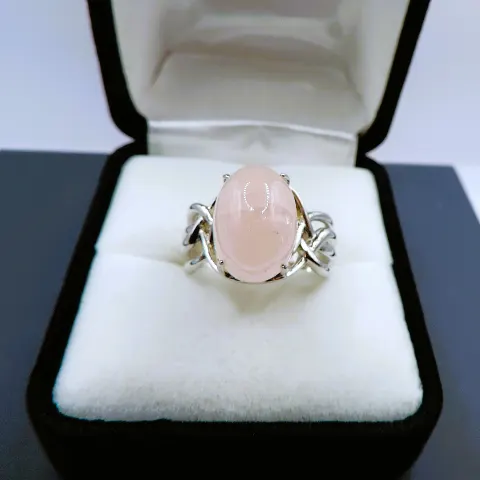 Sterling Silver Cabochon Rose Quartz Ring New With Gift Pouch