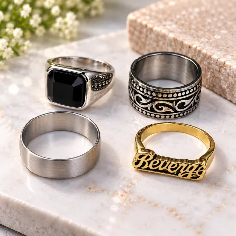 Set of Four Mixed Design Fashion Rings