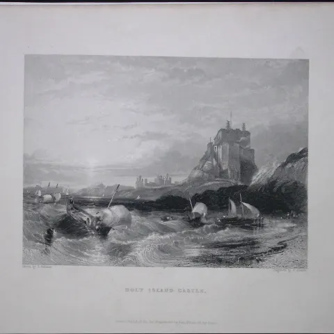 Holy Island Castle Northumberland WH Bartlett 1842 Antique Steel Engraving-99