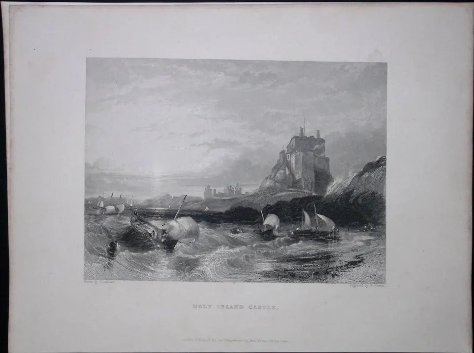 Holy Island Castle Northumberland WH Bartlett 1842 Antique Steel Engraving-99