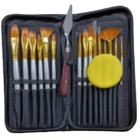5 x 15 Piece Artists Paint Brush Set & Case Knife & Sponge Included