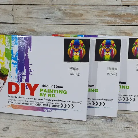 3 x DIY Painting by Numbers framed canvas picture 40x30cm. Beautiful Lion head design. Rrp £48