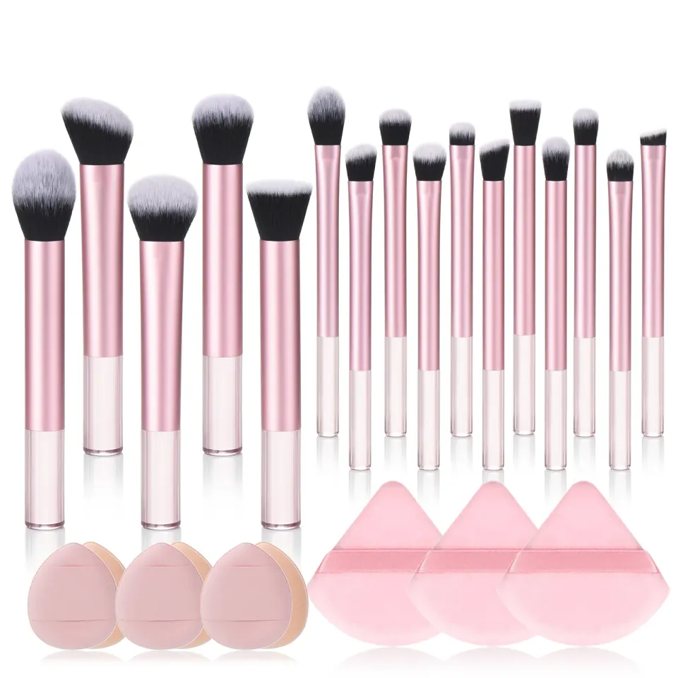 Multi-Use Makeup Brush Set With Transparent Handle, Soft Bristles Cosmetic Brushes