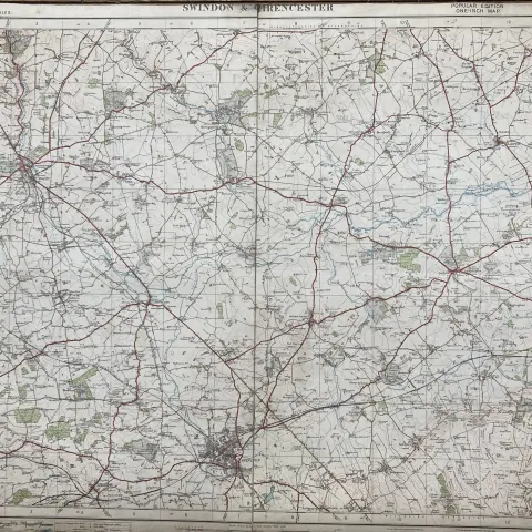 Swindon & Cirencester, Cloth Backed Vintage 1933 Engineering Map.