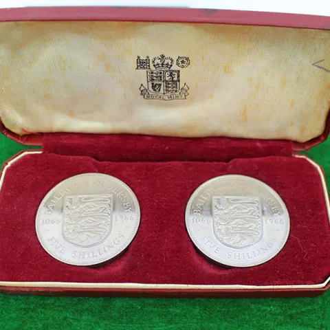 Cased Royal Mint Jersey Two Five Shilling Coin Set