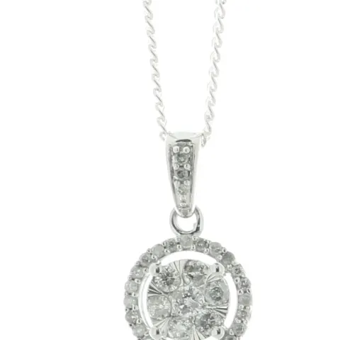 9ct White Gold Round Cluster Diamond Pendant 0.25 Carats