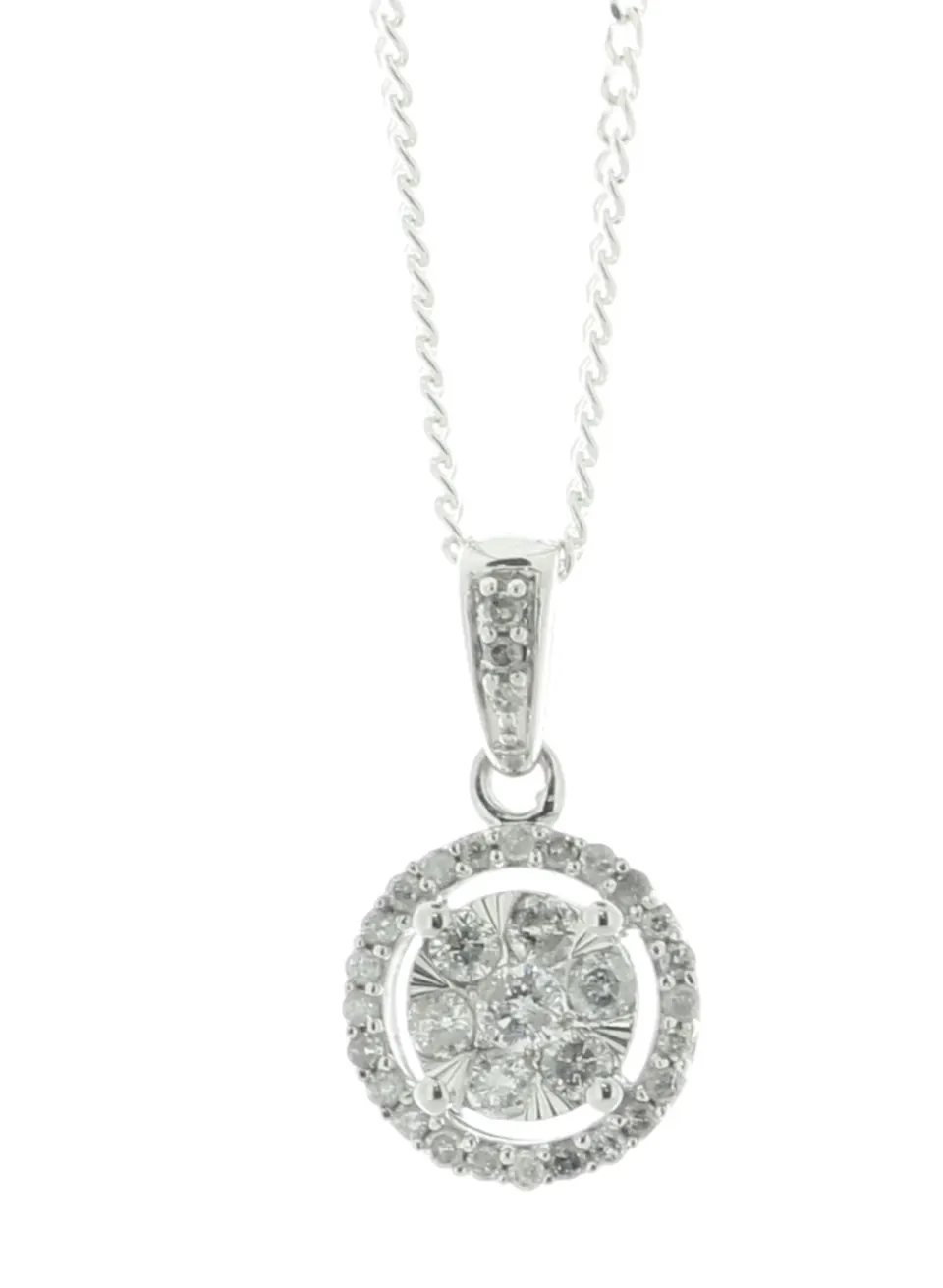 9ct White Gold Round Cluster Diamond Pendant 0.25 Carats