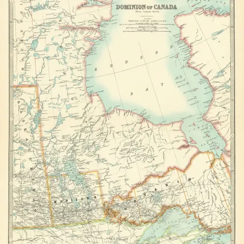 Canada Ontario  Lake Superior Lake Michigan Large Antique Map.