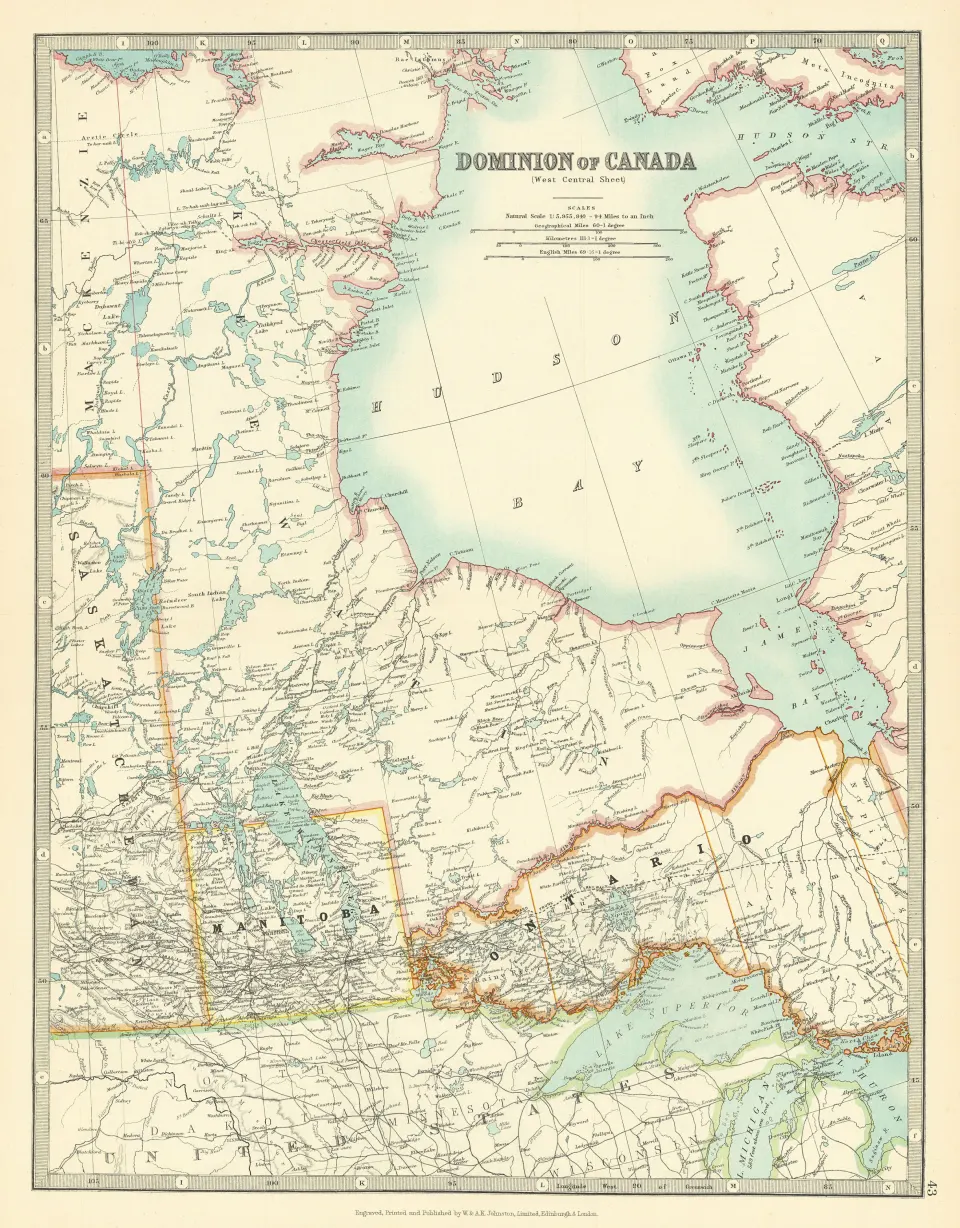 Canada Ontario  Lake Superior Lake Michigan Large Antique Map.