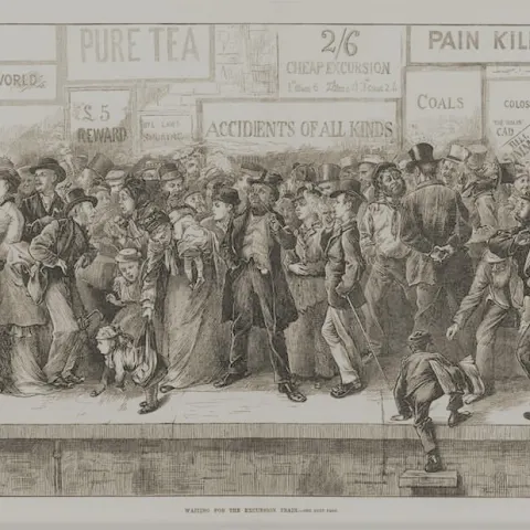 Victorian Excursion Trip Double Page Antique 1880 Print