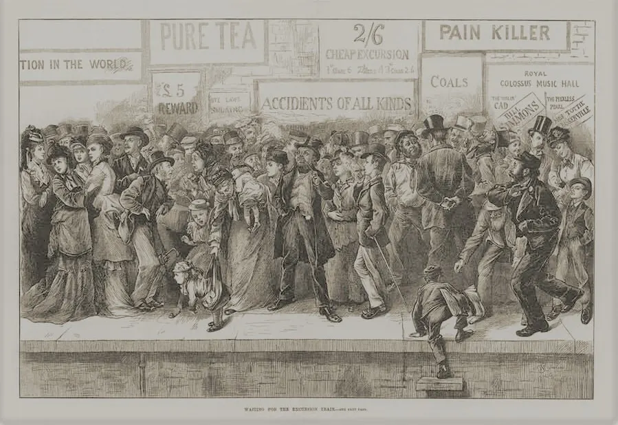 Victorian Excursion Trip Double Page Antique 1880 Print