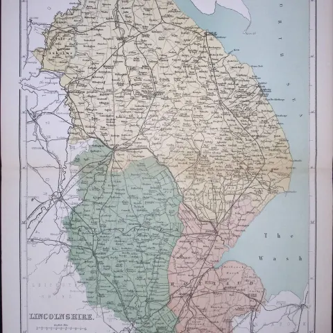Lincolnshire 150 Years-Old 1875 Coloured Detailed Antique 1875 Map-37