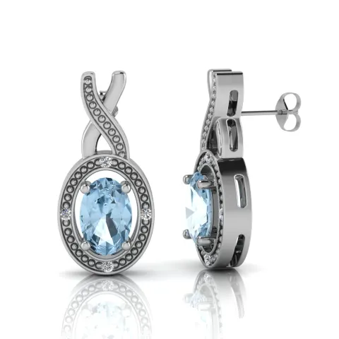 9ct White Gold Diamond And Blue Topaz Earrings