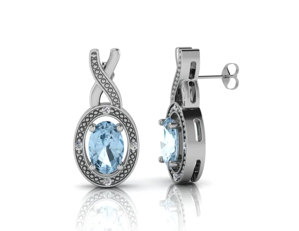 9ct White Gold Diamond And Blue Topaz Earrings
