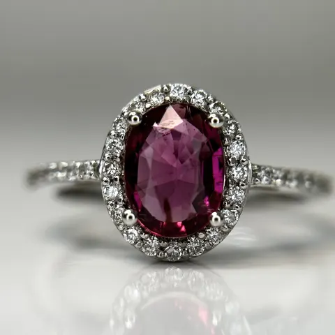 Beautiful Natural Tourmaline Rubellite Ring With Diamonds and 18k Gold