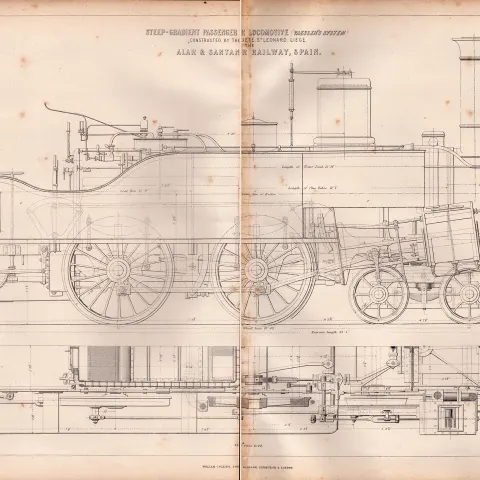 Steep Gradient Passenger Alar & Santander Railway Spain Antique Diagram-18.