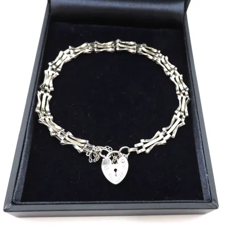 Vintage Sterling Silver Three Bar Gate Bracelet With Gift Box