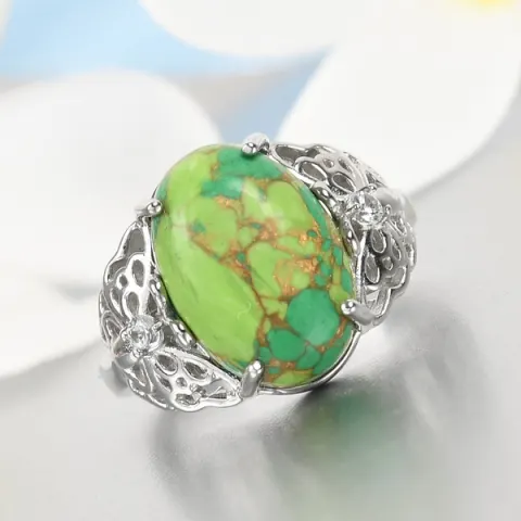 NEW!! Green Mojave Turquoise and Natural Cambodian Zircon Ring