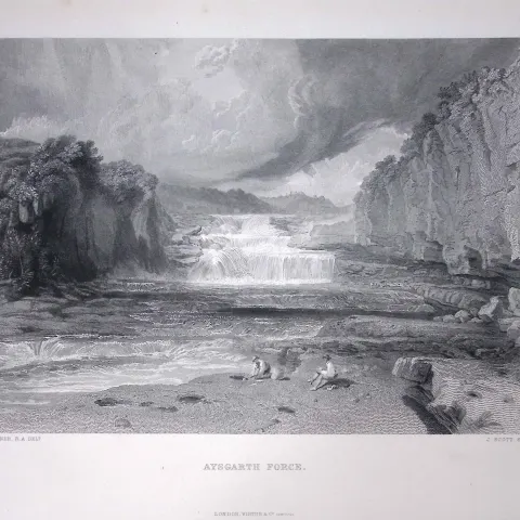 J.M.W Turner Aysgarth Force Yorkshire Dales Antique Steel Engraving-105-TR