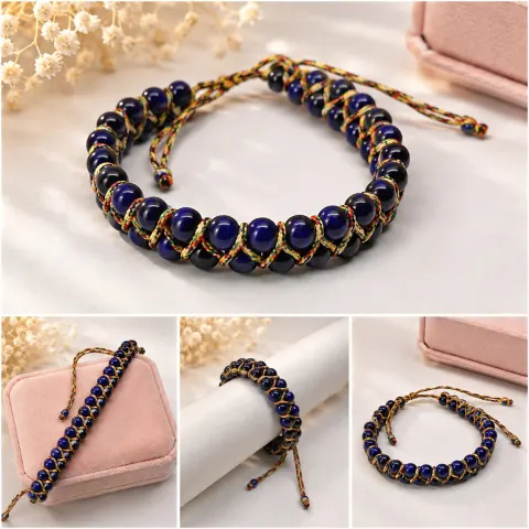 Blue Beaded Adjustable Bracelet