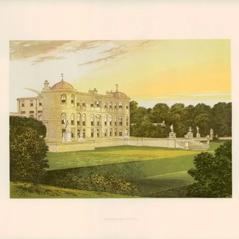 Powerscourt Co Wicklow Ireland Gilt-Edge Coloured Antique Book Plate.