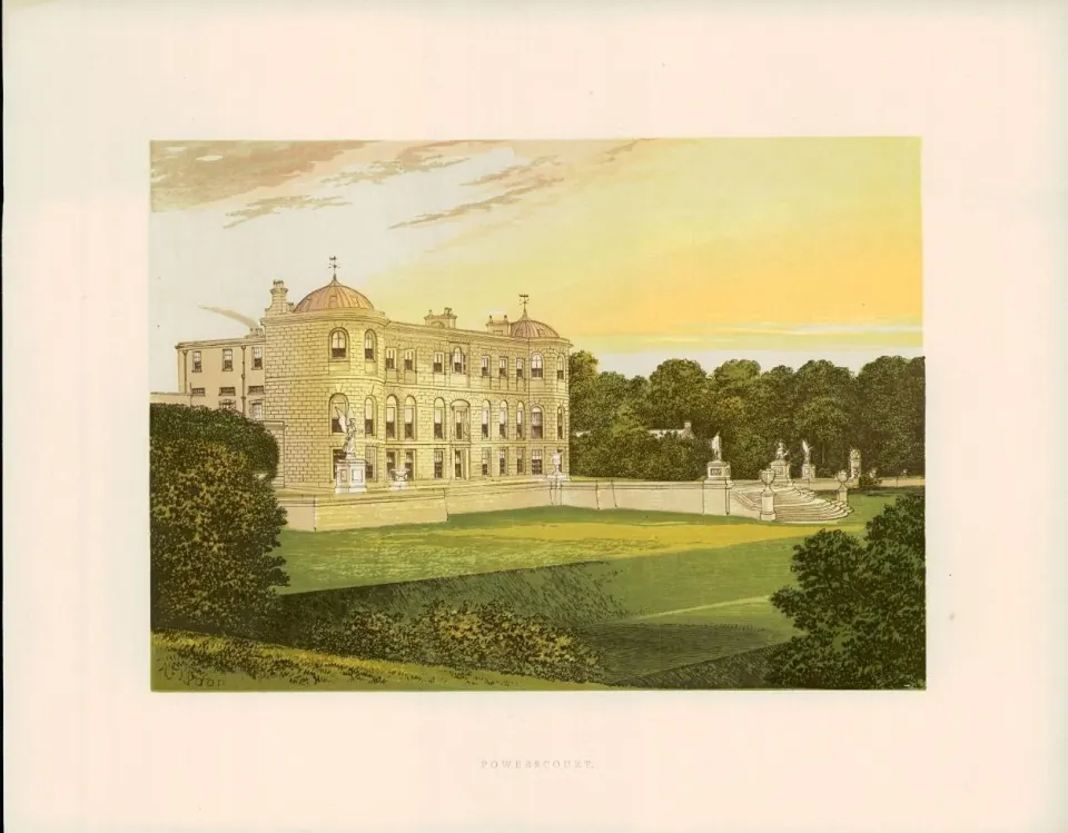 Powerscourt Co Wicklow Ireland Gilt-Edge Coloured Antique Book Plate.