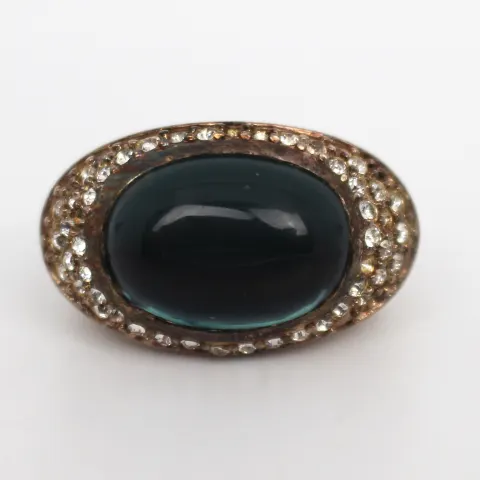 Vintage Silver Large Green Cabochon Dress Ring